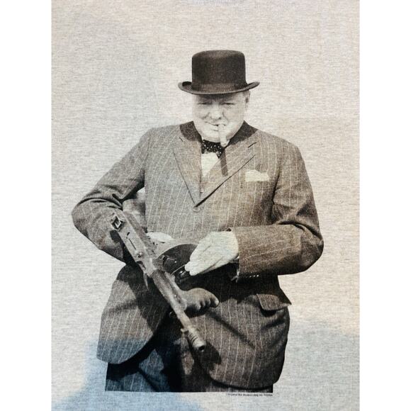 Winston Churchill Tommy Gun Shirt XL Imperial War Museum Preowned Y2K Gray IWM - Picture 1 of 7